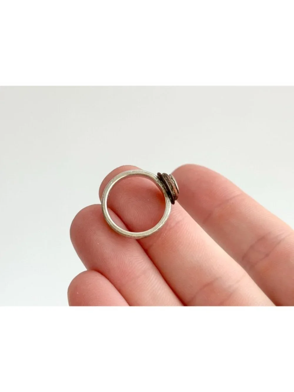 Mixed Metal Bronze Framed Sterling Silver 925 Vintage Ring - sz 4